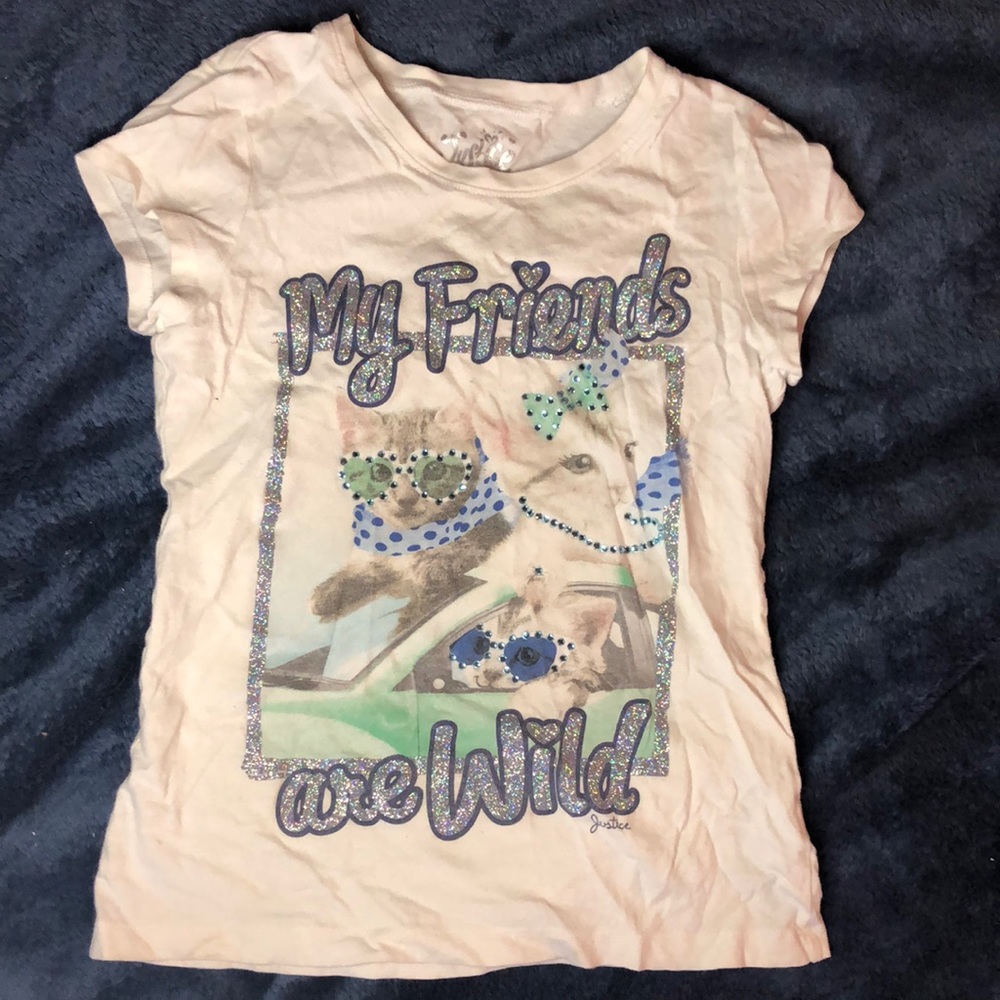 Justice holographic glitter cat shirt